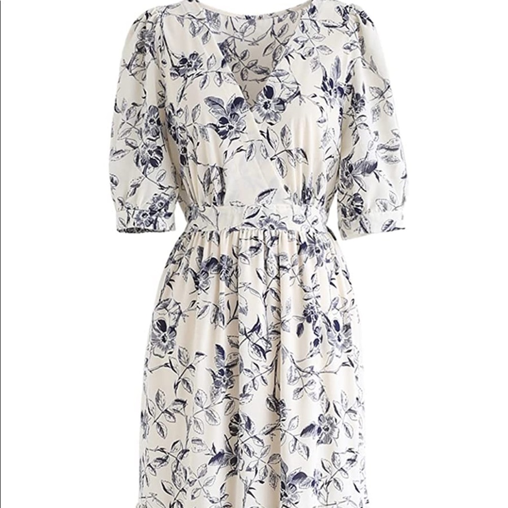 Blue and White Floral Wrap Dress